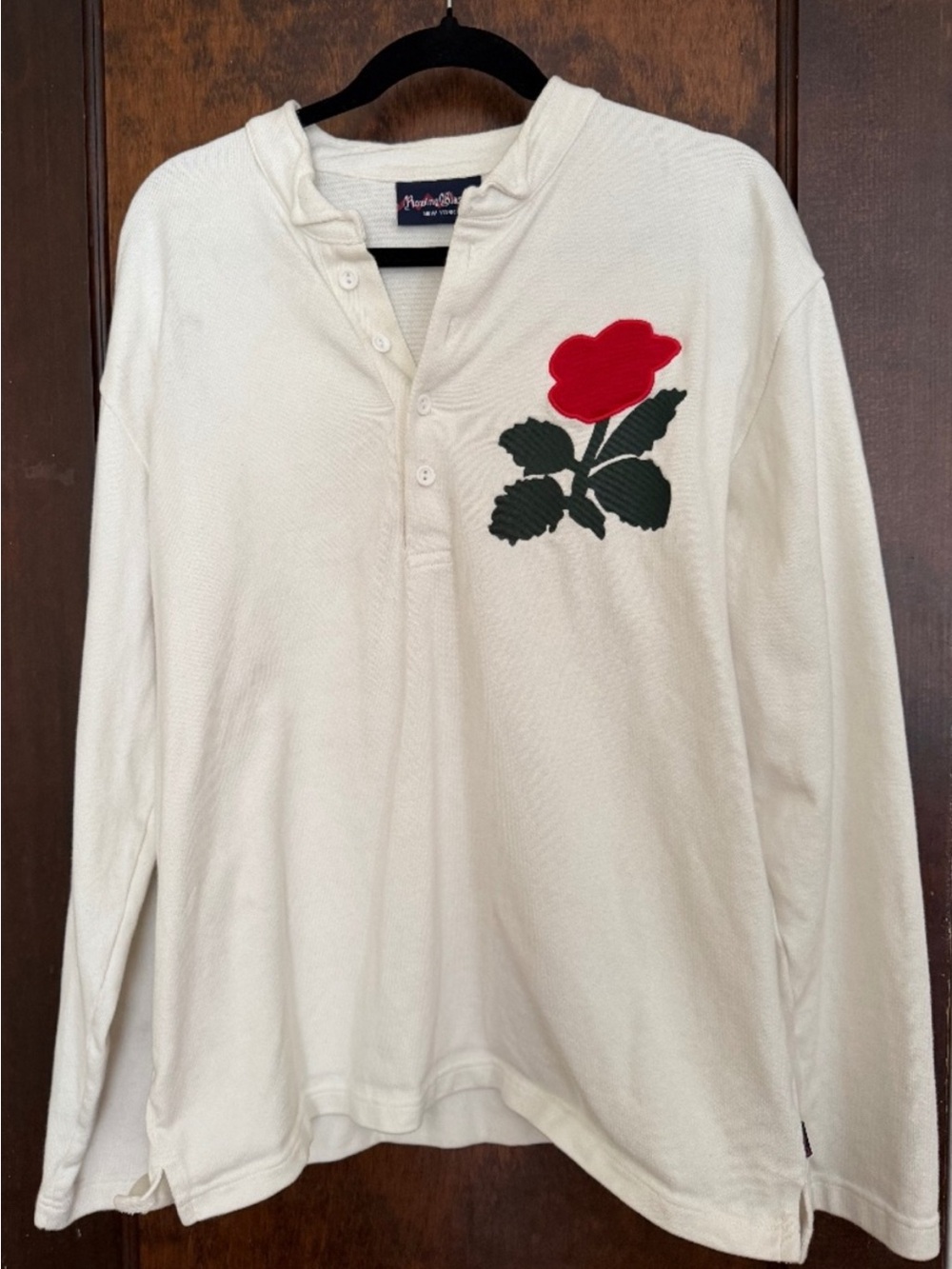 Rowing Blazers - England Cream Henley Rugby with Red Rose and Green Leaves